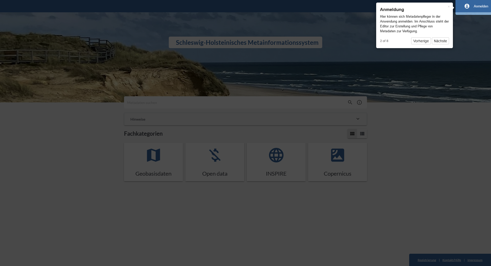 SH-MIS Startseite: Anmeldung und Editor starten